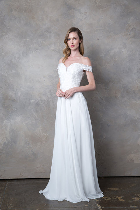 Off Shoulder Formal Chiffon Evening Prom Dress