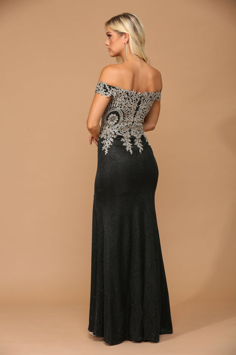 Formal Long Off Shoulder Metallic Prom Dress