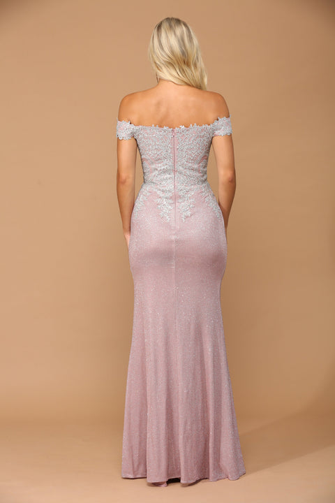 Formal Long Off Shoulder Metallic Prom Dress