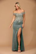 Formal Long Off Shoulder Metallic Prom Dress