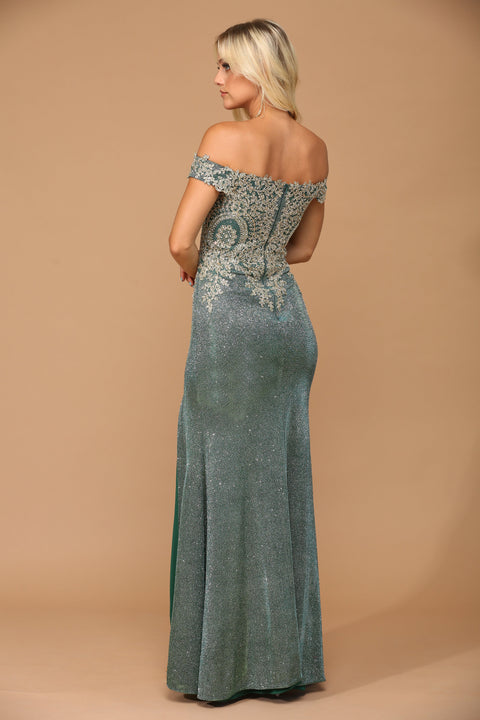 Formal Long Off Shoulder Metallic Prom Dress