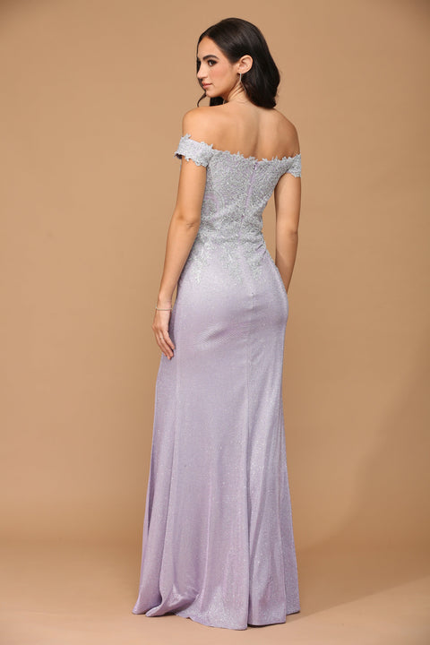 Formal Long Off Shoulder Metallic Prom Dress
