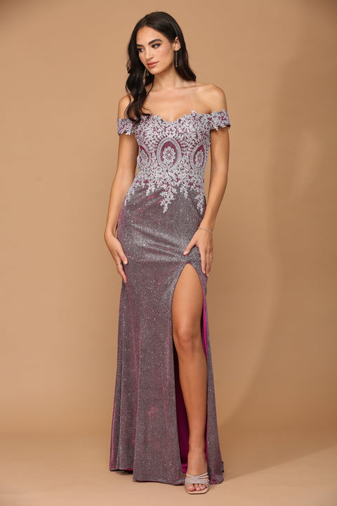 Formal Long Off Shoulder Metallic Prom Dress