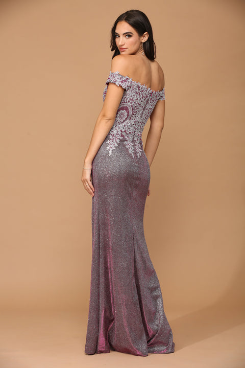Formal Long Off Shoulder Metallic Prom Dress