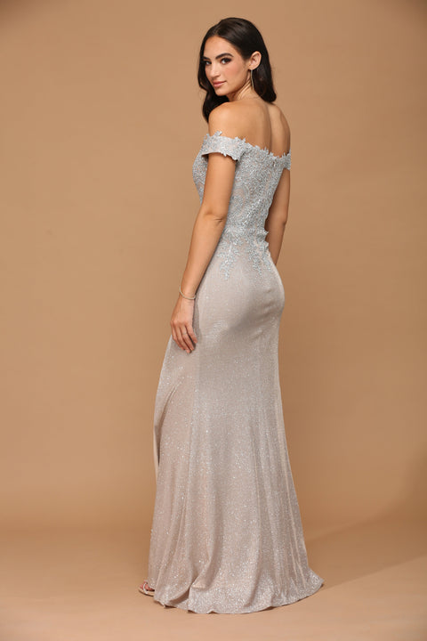 Formal Long Off Shoulder Metallic Prom Dress