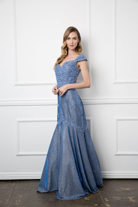 Long Metallic Mother of the Bride Evening Dress