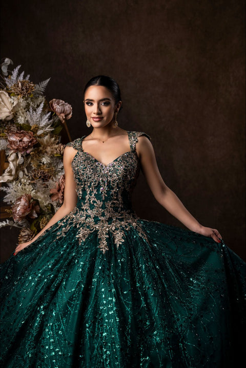 Dylan & Davids Long Cap Sleeve Quinceanera Ball Gown
