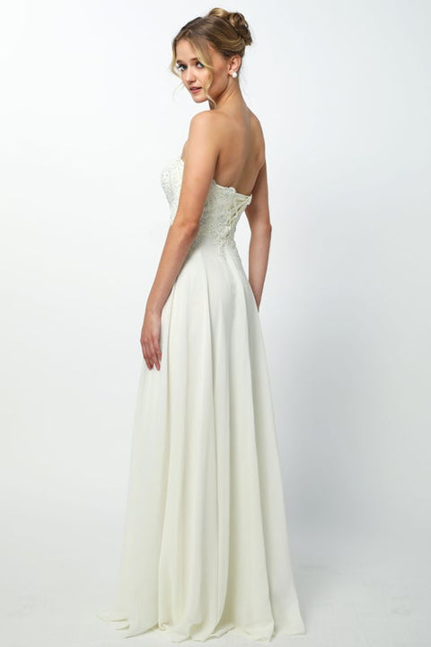 Long Lace Strapless Bodice Dress by Juliet 626