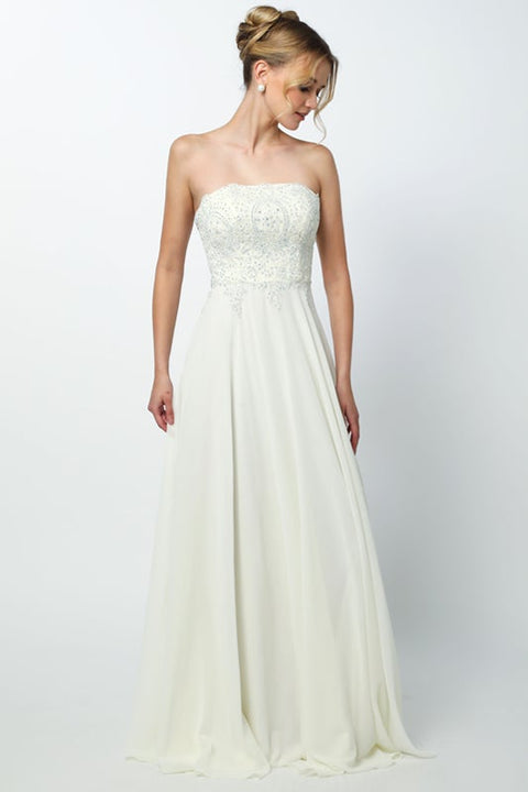 Long Lace Strapless Bodice Dress by Juliet 626