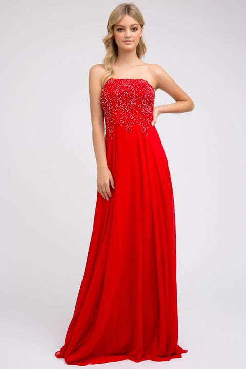 Long Lace Strapless Bodice Dress by Juliet 626
