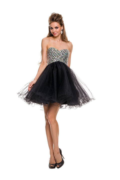 Short Cocktail Dress Sweetheart Beaded Top Lace Back Tulle Skirt_6010 by Nox Anabel