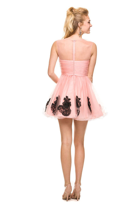 Illusion Shoulders Embroidered Flowers Tulle Short Dress Cocktail 6037 by Nox Anabel
