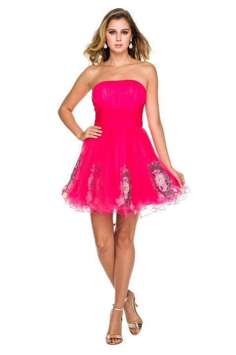 Strapless Sweetheart Ruched Neckline Cocktail Tulle Short Dress _6041 by Nox Anabel