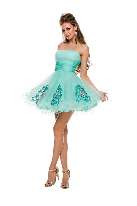 Strapless Sweetheart Ruched Neckline Cocktail Tulle Short Dress _6041 by Nox Anabel