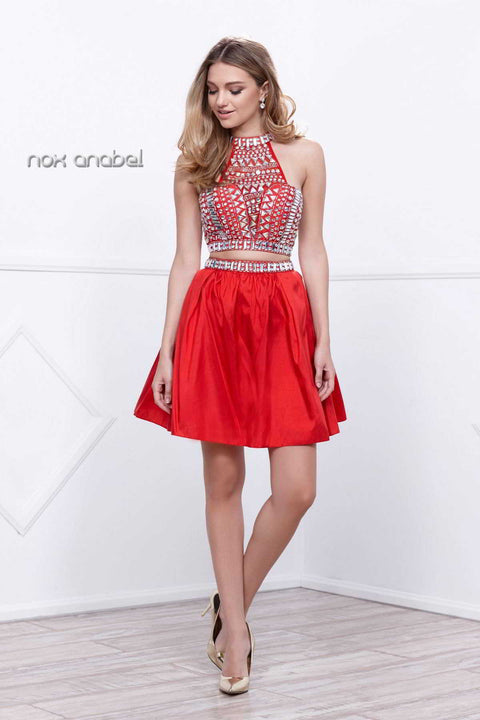 Racer Neck Jewel Embellished Bodice, Two Piece Short Dress_ 6053 By Nox Anabel