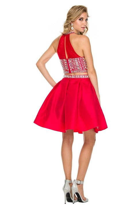 Racer Neck Jewel Embellished Bodice, Two Piece Short Dress_ 6053 By Nox Anabel