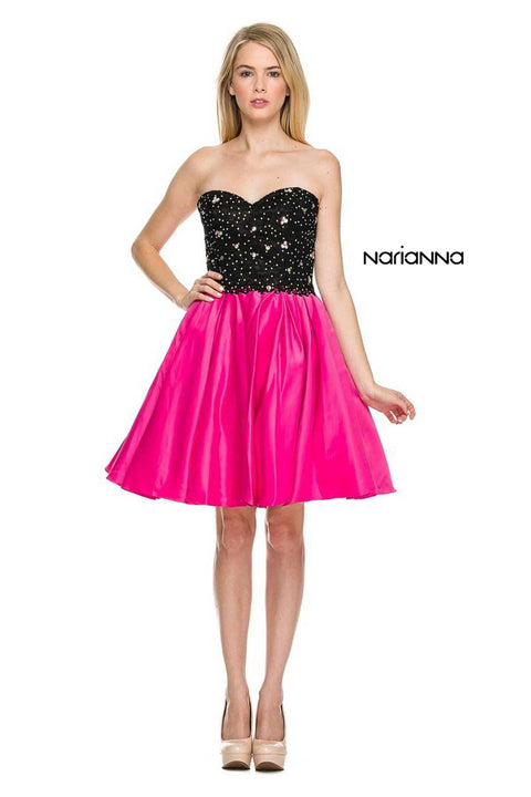 Strapless Beaded Lace Top Cocktail Short Dress 6056 by Nox Anabel