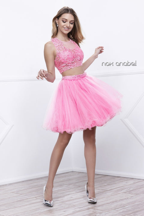 Two-Piece Laced Top Short Homecoming Dress_6057 by Nox Anabel