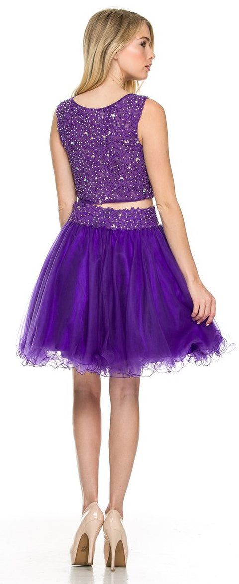 Two-Piece Lace Illusion Neck Lace Short Homecoming Dress 6058 by Nox Anabel