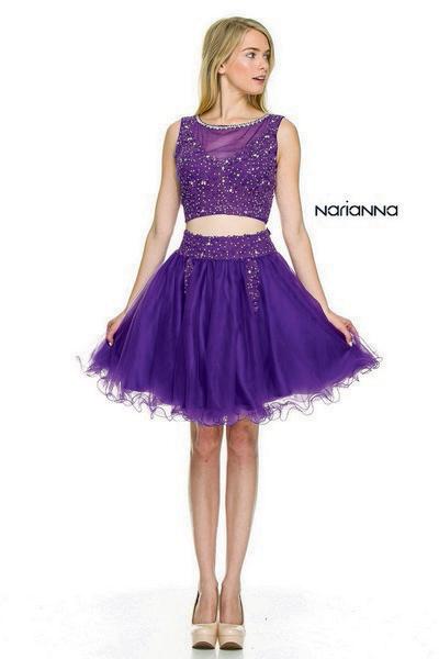 Two-Piece Lace Illusion Neck Lace Short Homecoming Dress 6058 by Nox Anabel