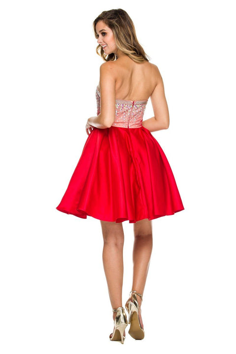 Strapless Sweetheart Neck Beaded Pleated Skirt Cocktail Dress 6167 By Nox Anabel