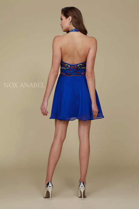A-Line Chiffon Halter Top Embroidered with Short Skirt 6235 by Nox Anabel