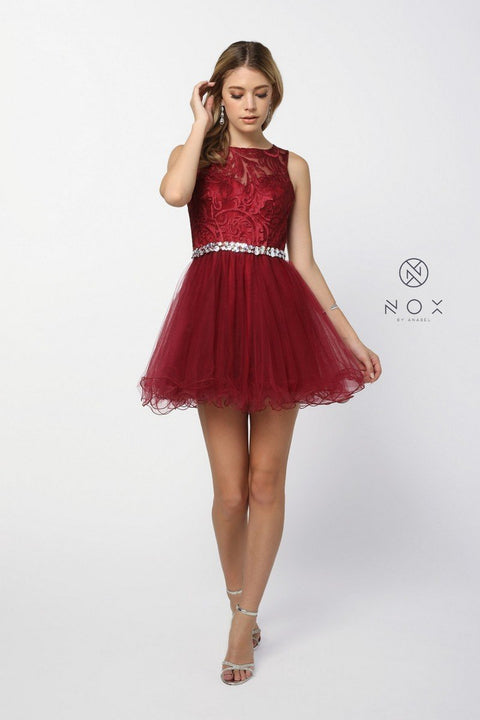 Embroidered Bodice Tonal Jewels at The Waist Tulle Short_6252 By Anabel