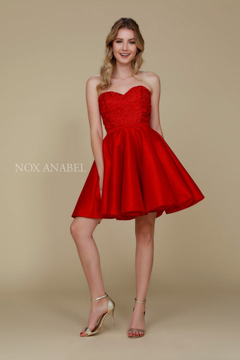 Floral Lace Strapless Sweetheart Short Home Coming Dress 6265 By Nox Anabel