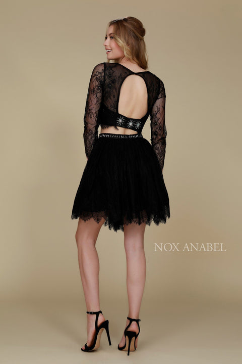 Two Piece Lace Long Sleeve Short Home Coming Dress 6268 By Nox Anabel