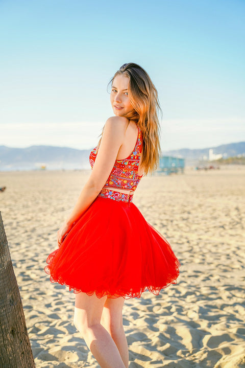 Halter Illusion Cutout Floral Top Short Hem Dress 6272 by Nox Anabel