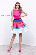 Vestido de fiesta corto plisado multicolor sin mangas Bateau 6282 de Nox Anabel