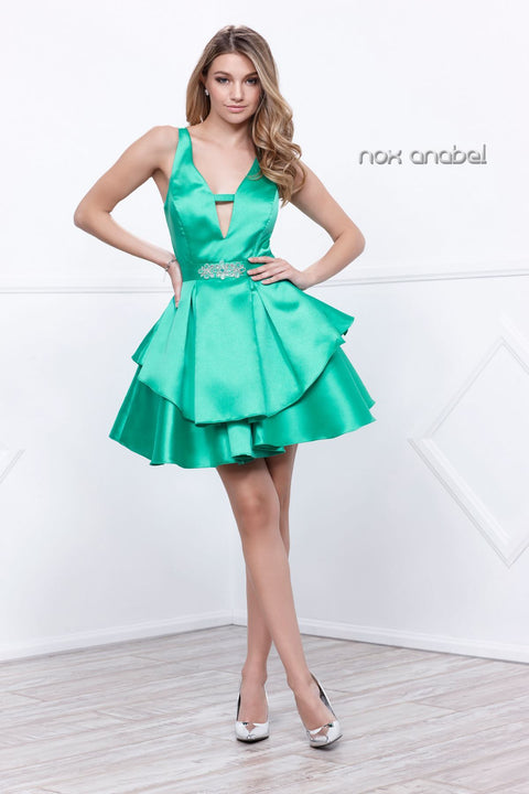 Party Cocktail V-Neck Sleeveless Top with Peplum Skirt 6283 by Nox Anabel