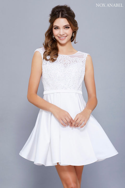 Jewel Illusion Neckline with Lace Embroidered Short Party Dress 6288 by Nox Anabel