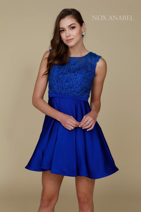 Jewel Illusion Neckline with Lace Embroidered Short Party Dress 6288 by Nox Anabel