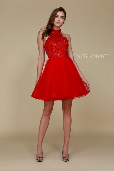 Beaded Embellished Illusion High Halter A-Line Prom Dress 6316 by Nox Anabel