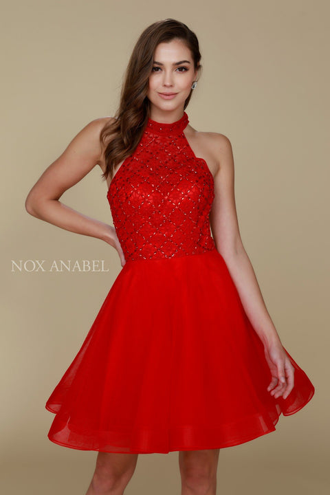 Beaded Embellished Illusion High Halter A-Line Prom Dress 6316 by Nox Anabel