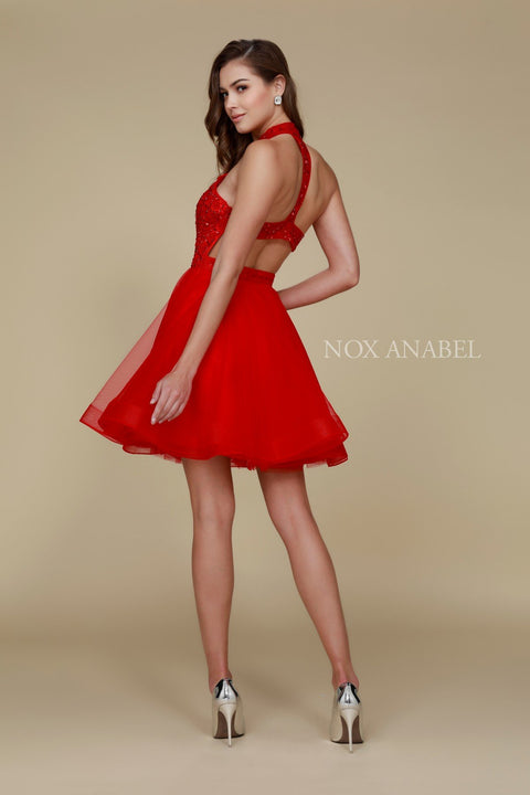 Beaded Embellished Illusion High Halter A-Line Prom Dress 6316 by Nox Anabel