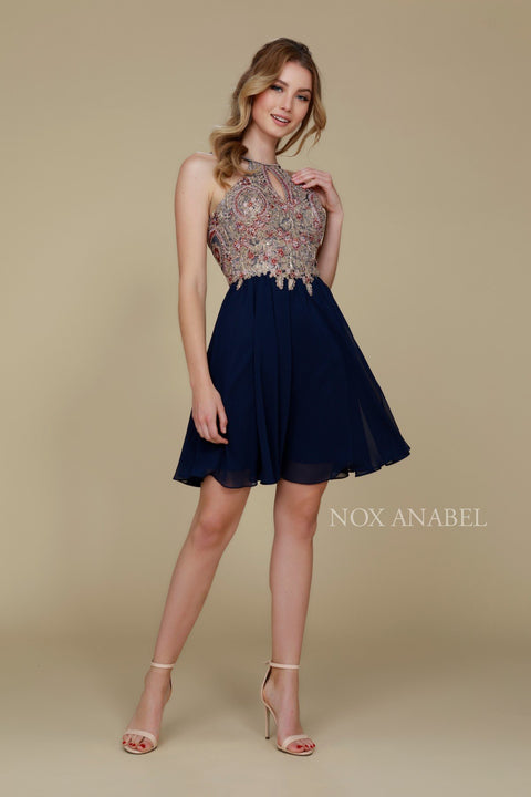 Homecoming Lace Halter Neck Open Back Short Dress 6324 by Nox Anabel