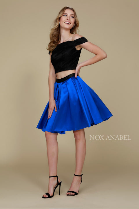 Two Piece Off-Shoulder Pleated Cocktail Dress by 6336 by Nox Anabel