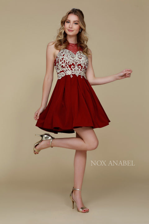 Party Chic Metallic Appliqued Illusion Jewel A-Line Dress_6338 by Nox Anabel