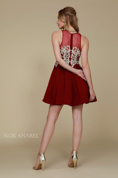 Party Chic Metallic Appliqued Illusion Jewel A-Line Dress_6338 by Nox Anabel
