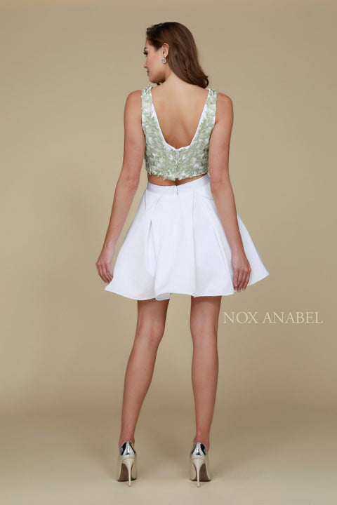 Party Cocktail Short Two-Piece Embroidered Lace with Skirt 6344 by Nox Anabel