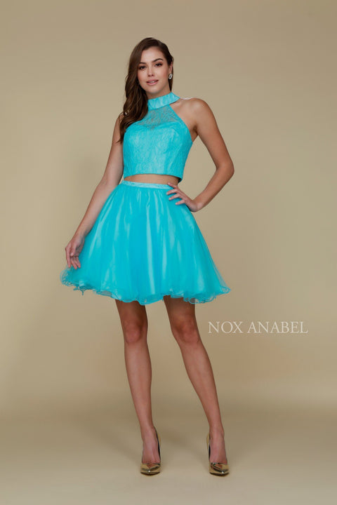 Party Cocktail Two-Piece Lace with Short Tulle Skirt 6354 by Nox Anabel