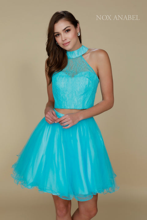Party Cocktail Two-Piece Lace with Short Tulle Skirt 6354 by Nox Anabel