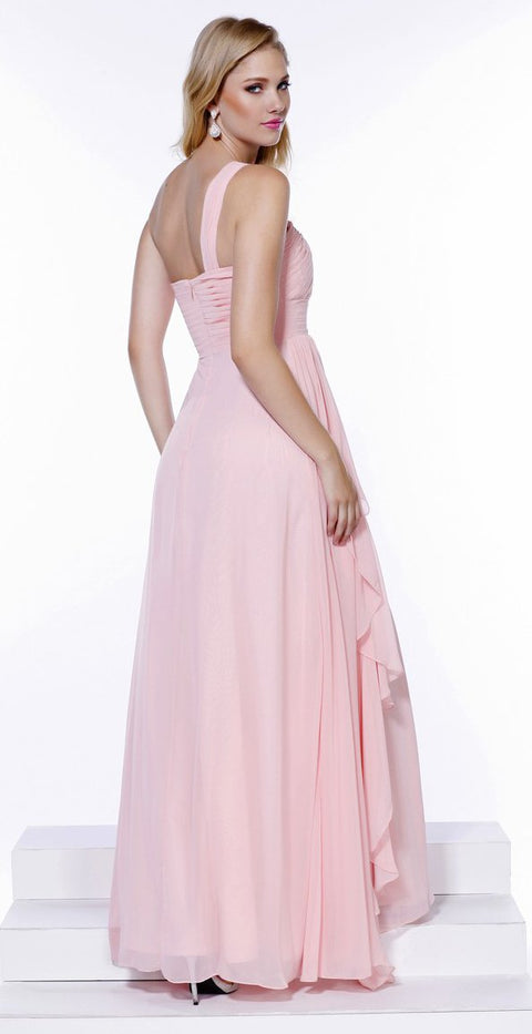 One Shoulder Ruched Bodice Long Prom Double Layer Gown 7125 by Nox Anabel