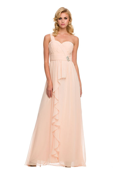 One Shoulder Ruched Bodice Long Prom Double Layer Gown 7125 by Nox Anabel