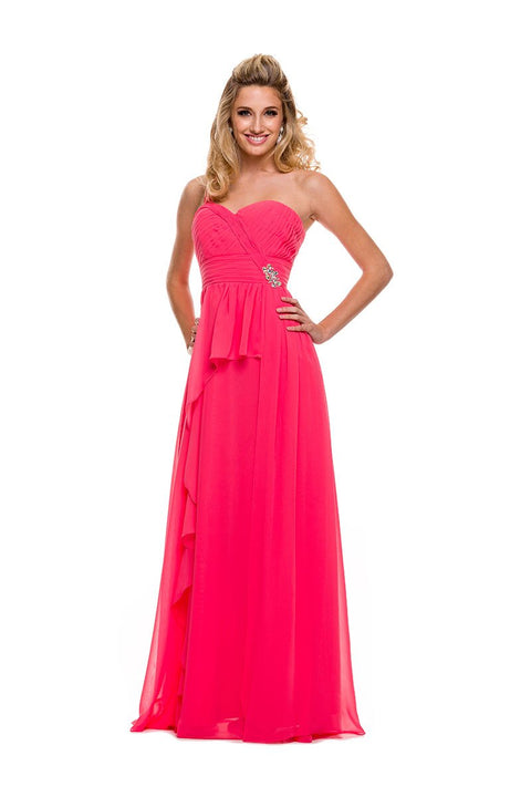 One Shoulder Ruched Bodice Long Prom Double Layer Gown 7125 by Nox Anabel