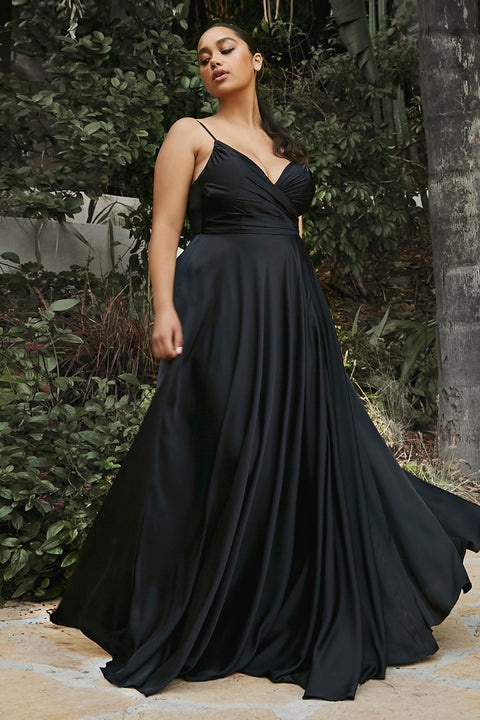 Cinderella Divine 7485C Plus Size Long Satin Sweetheart Dress