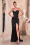 Fitted Satin Sleeveless Corset Slit Gown: Sculpts the body with corset boning and spaghetti straps Ladivine 7498