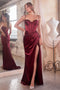 Fitted Satin Sleeveless Corset Slit Gown: Sculpts the body with corset boning and spaghetti straps Ladivine 7498